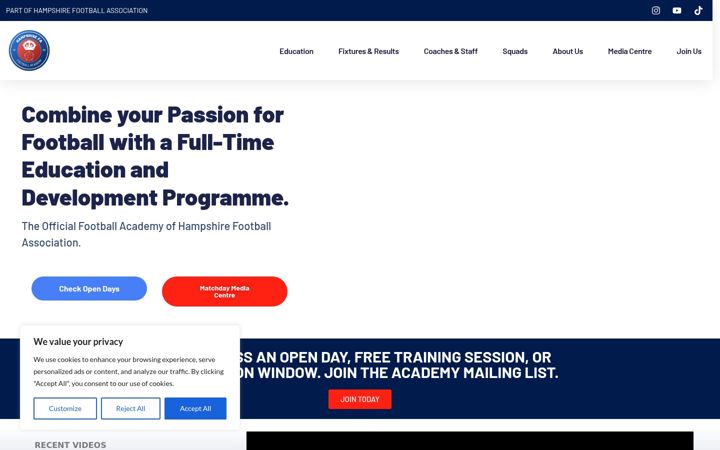 Screenshot of hampshirefaacademy.com