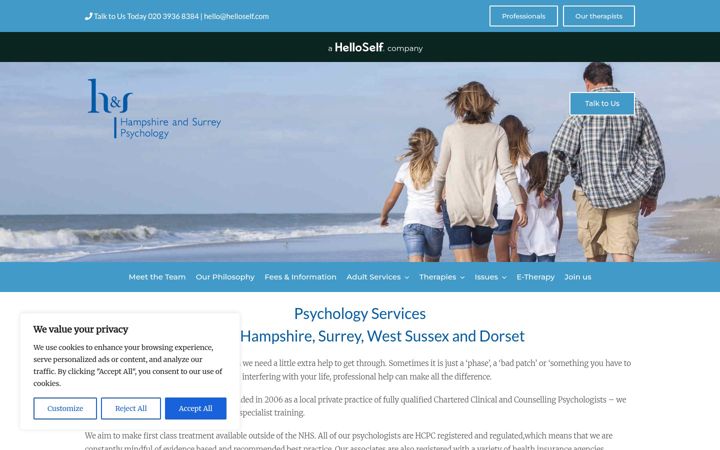 Screenshot of hampshirepsychology.co.uk
