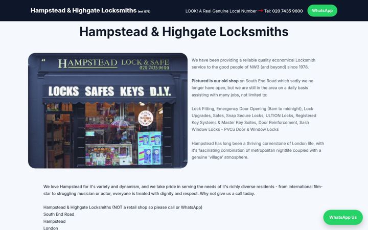 Screenshot of hampsteadlocksmiths.co.uk