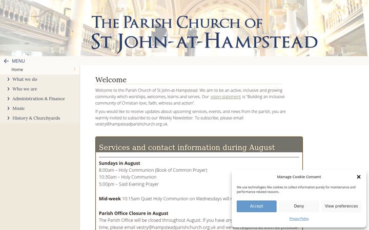 Screenshot of hampsteadparishchurch.org.uk