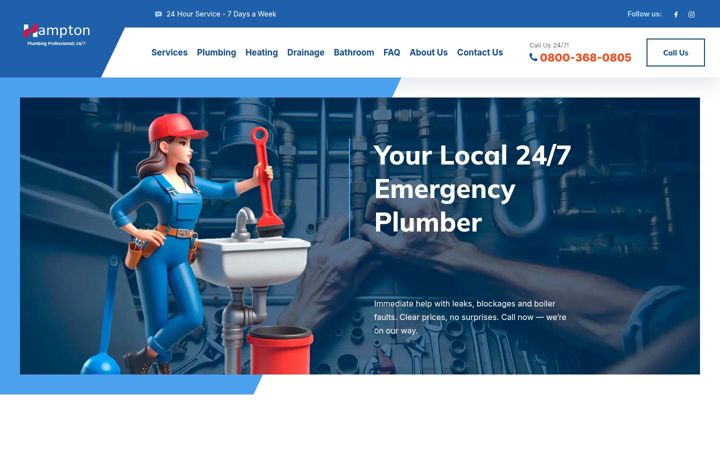 Screenshot of hamptonplumbers.co.uk