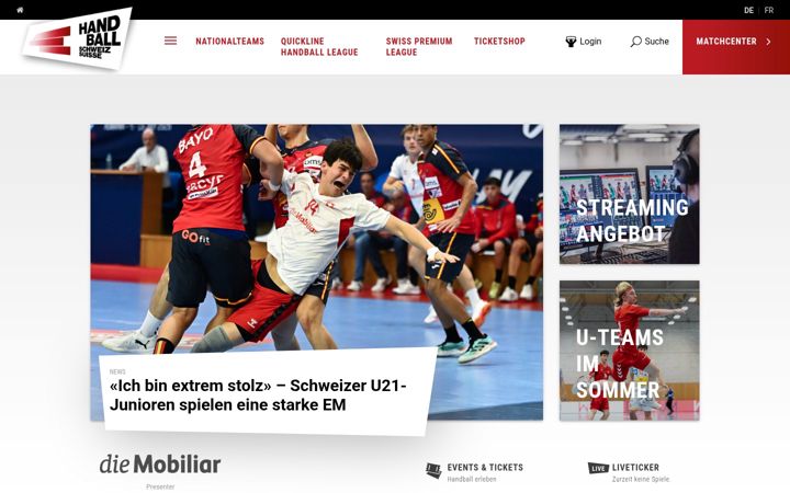 Screenshot of handball.ch