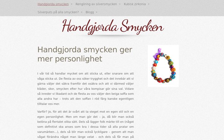 Screenshot of handgjordasmycken.biz