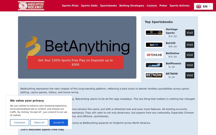 Screenshot of handicappershideaway.com