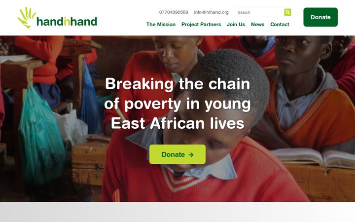 Screenshot of handinhand.org.uk