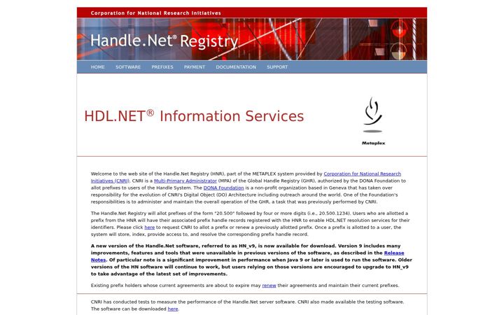 Captură de ecran a handle.net