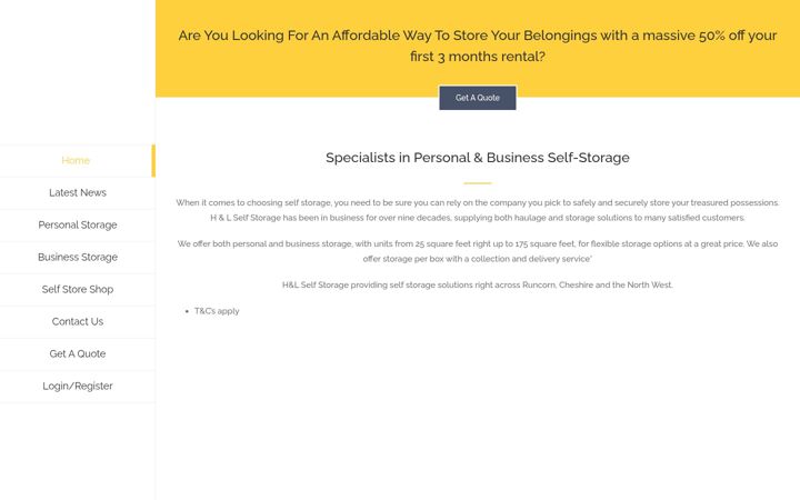 Screenshot of handlselfstorage.co.uk