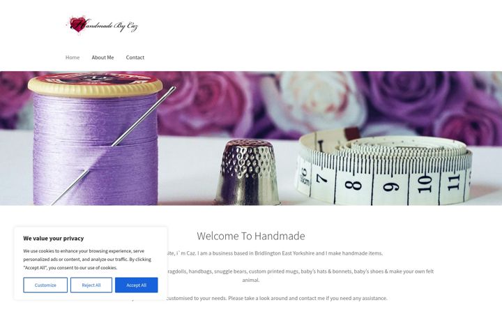 Screenshot of handmadebycaz.co.uk