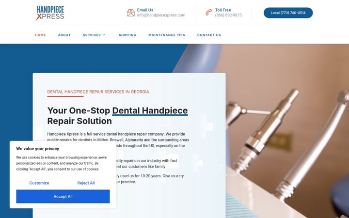 Screenshot of handpiecexpress.com