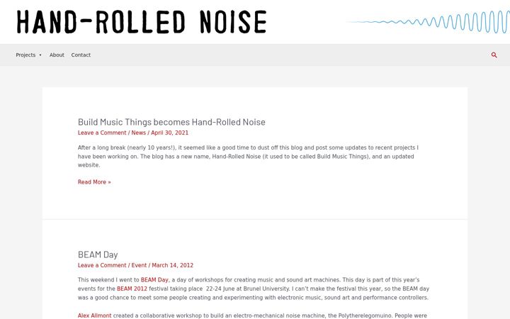 Screenshot of handrollednoise.com