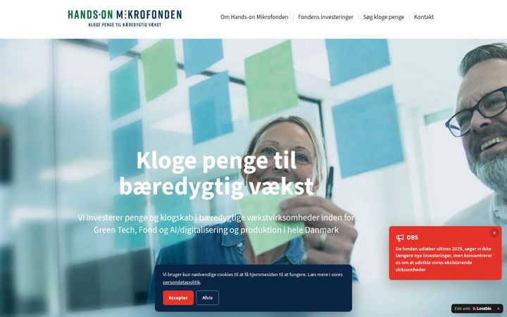 Screenshot of hands-on-mikrofonden.dk