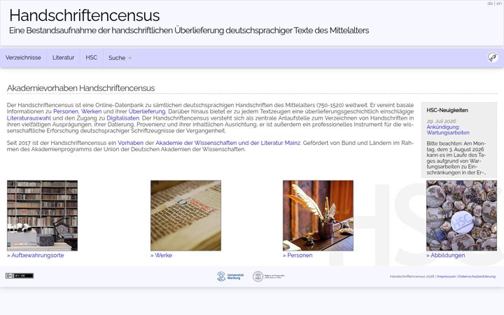 Screenshot of handschriftencensus.de