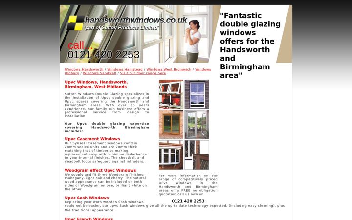 Screenshot of handsworthwindows.co.uk
