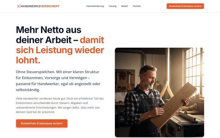 Screenshot of handwerksversichert.de