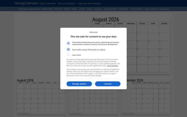 Screenshot of handycalendars.com