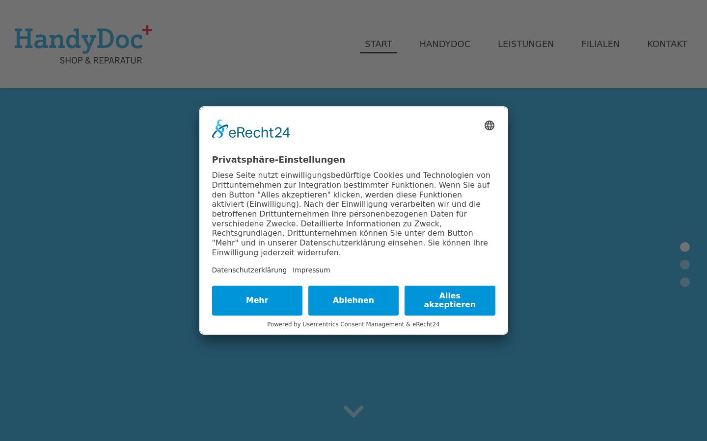 Screenshot des Einwilligungsbanners vor jeglicher Interaktion