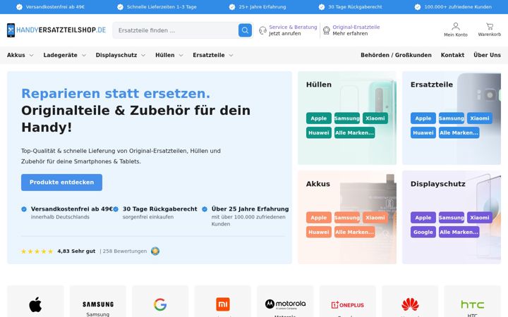 Screenshot of handyersatzteilshop.de