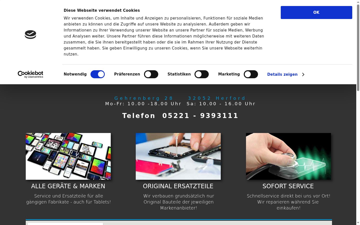 Captura de pantalla del banner de consentimiento mostrado antes de cualquier interacción