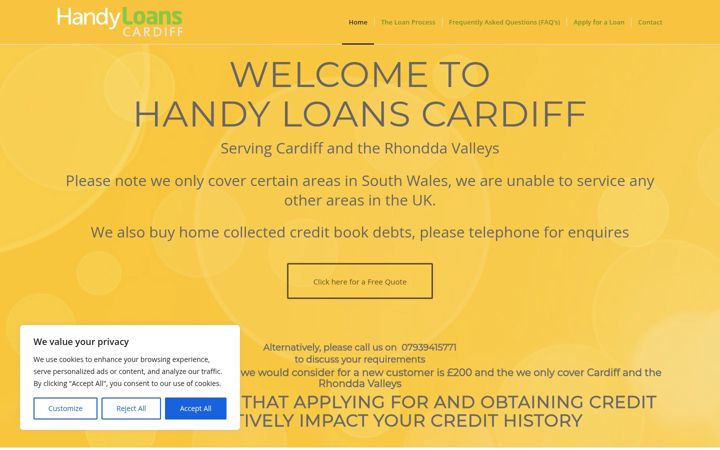 Screenshot of handyloanscardiff.co.uk
