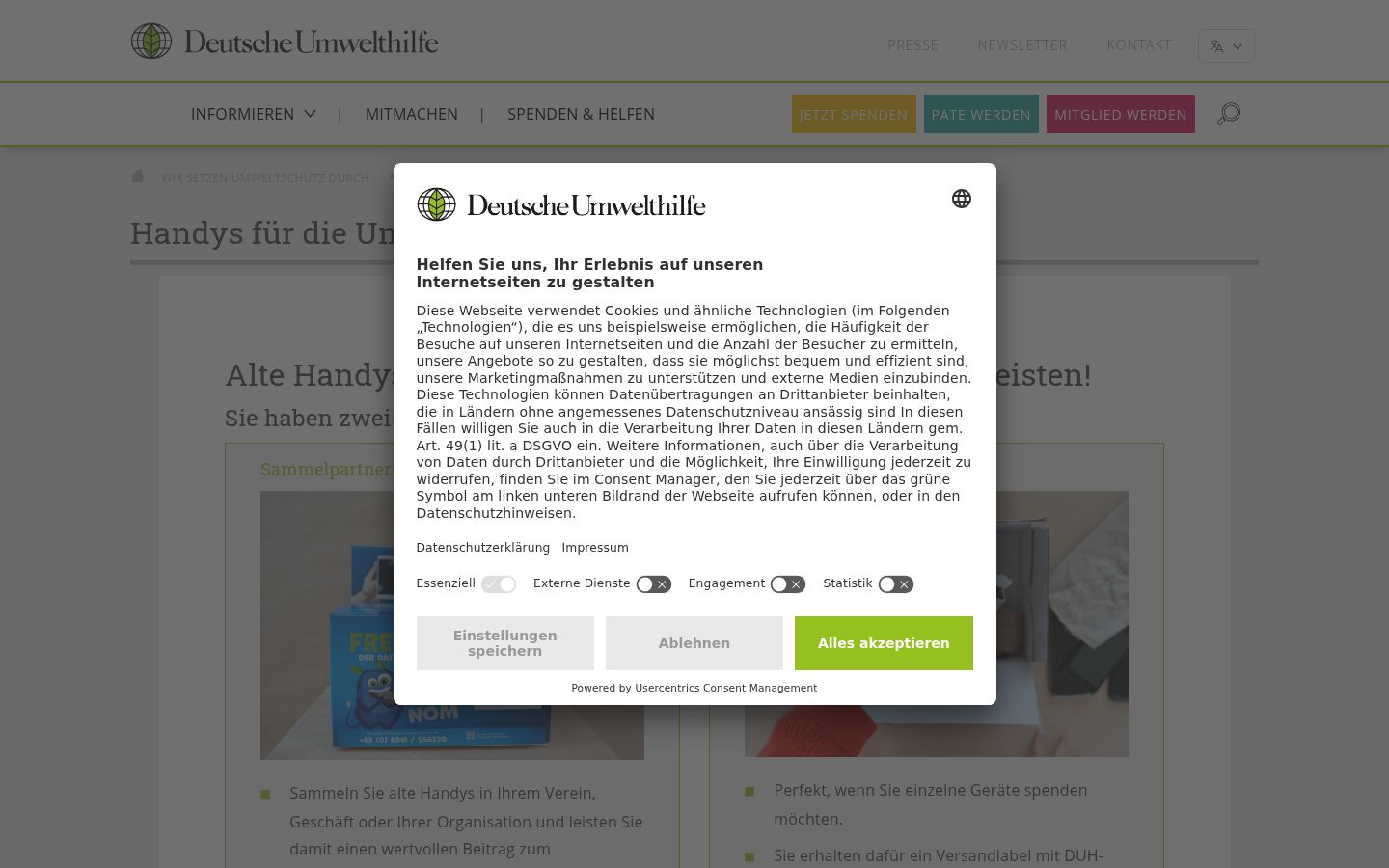 Screenshot of the consent banner shown before any interaction