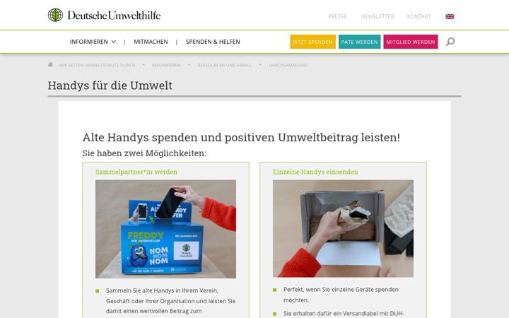 Screenshot of handysfuerdieumwelt.de
