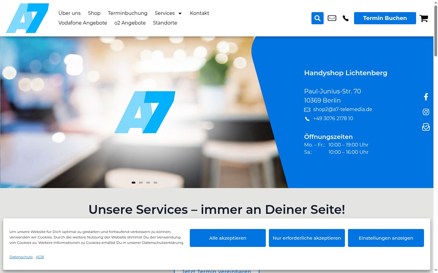 Screenshot des Einwilligungsbanners vor jeglicher Interaktion