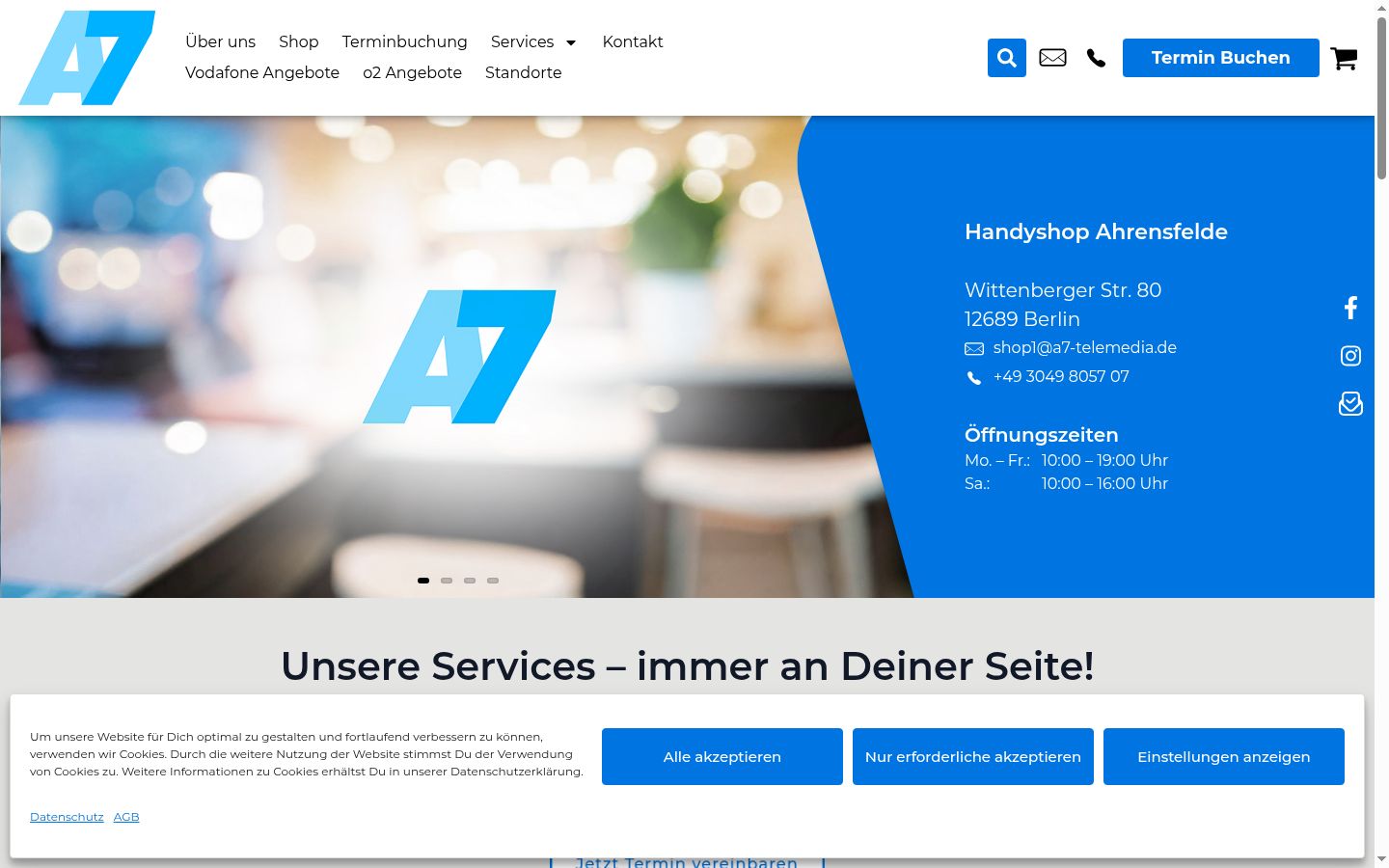 Screenshot des Einwilligungsbanners vor jeglicher Interaktion