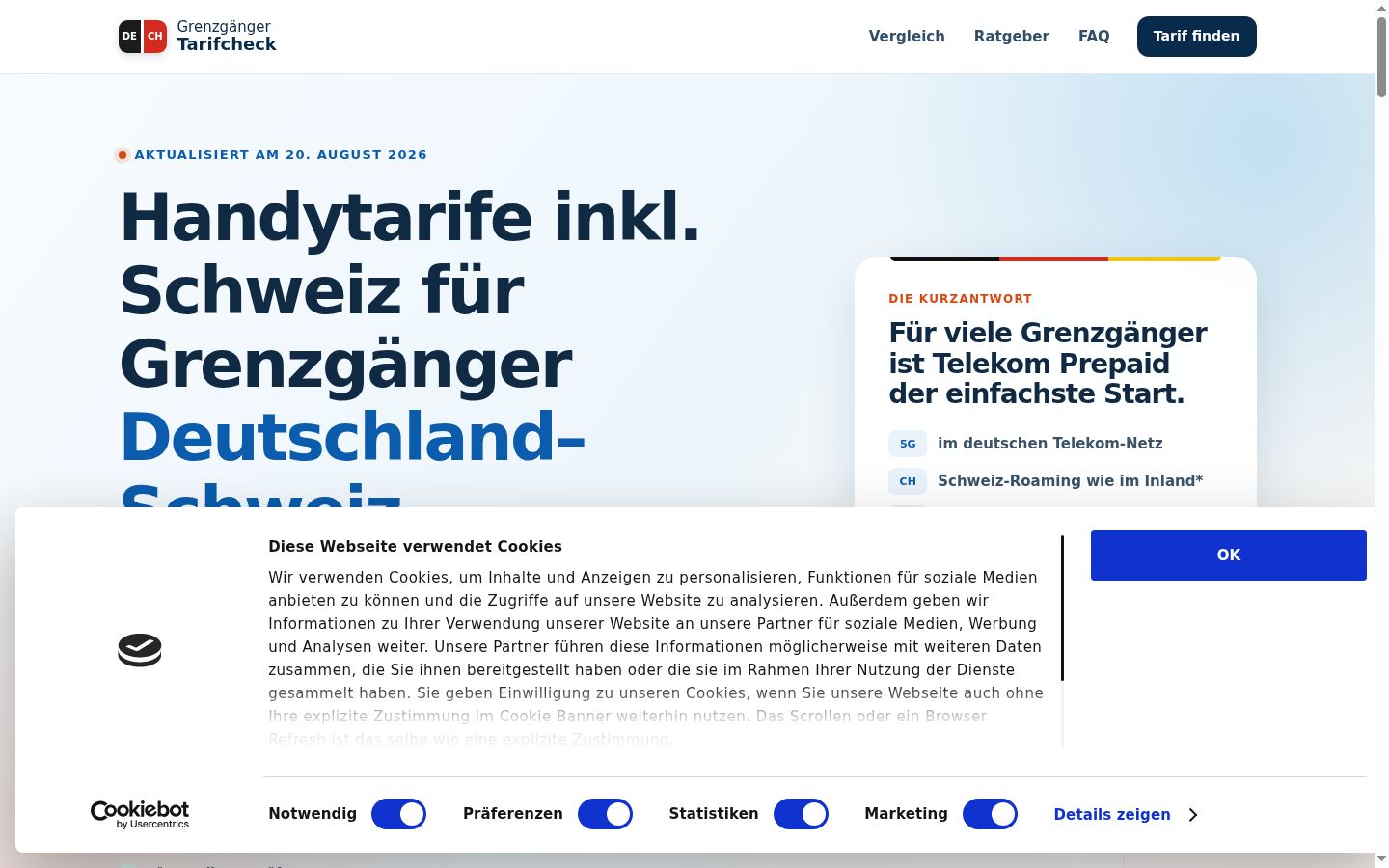 Screenshot del banner di consenso mostrato prima di qualsiasi interazione