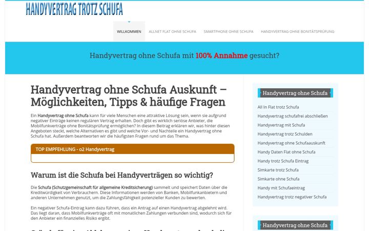 Screenshot of handyvertrag-ohne-schufa-auskunft.de