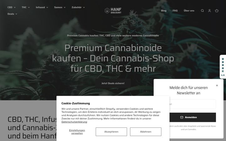 Snímek obrazovky hanf-discount.de