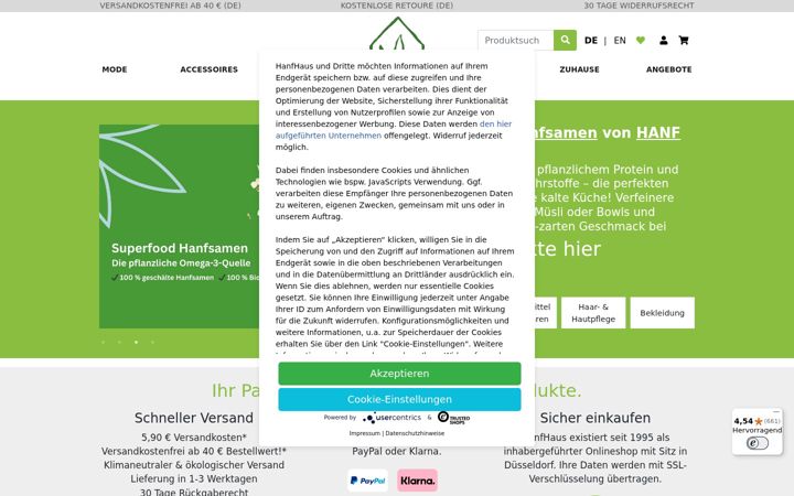 Screenshot of hanfhaus.de
