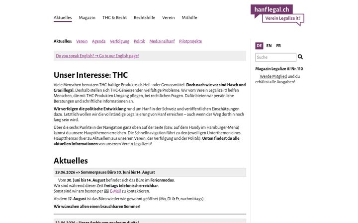 Screenshot of hanflegal.ch