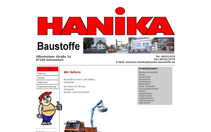 Screenshot of hanika-baustoffe.de