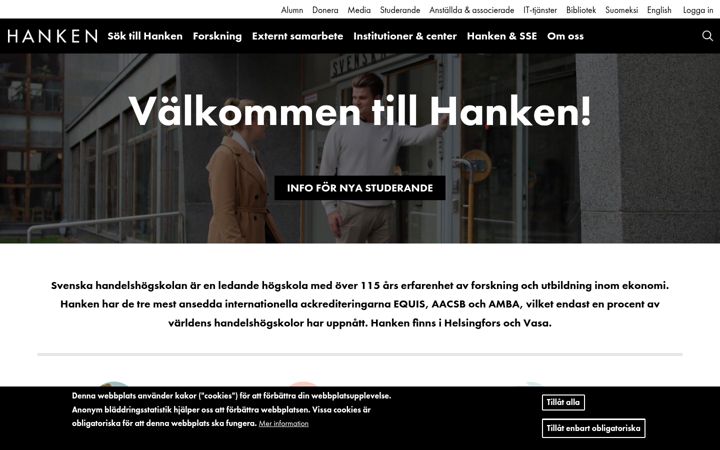 Screenshot of hanken.fi