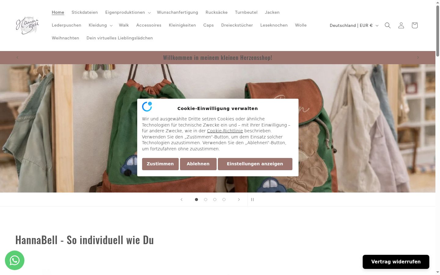 Screenshot des Einwilligungsbanners vor jeglicher Interaktion