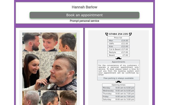 Screenshot of hannahbarlowbarbering.co.uk