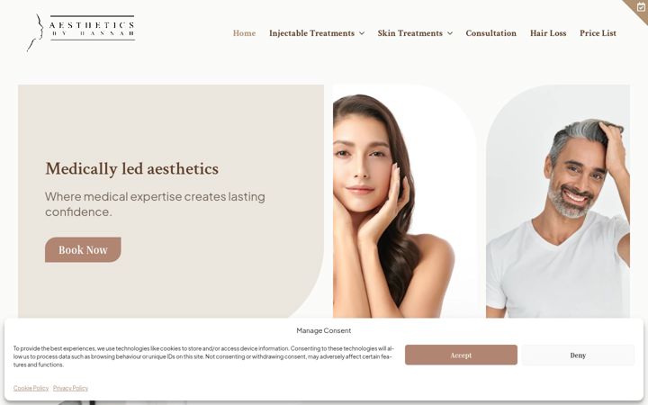 Screenshot of hannahharriesaesthetics.com