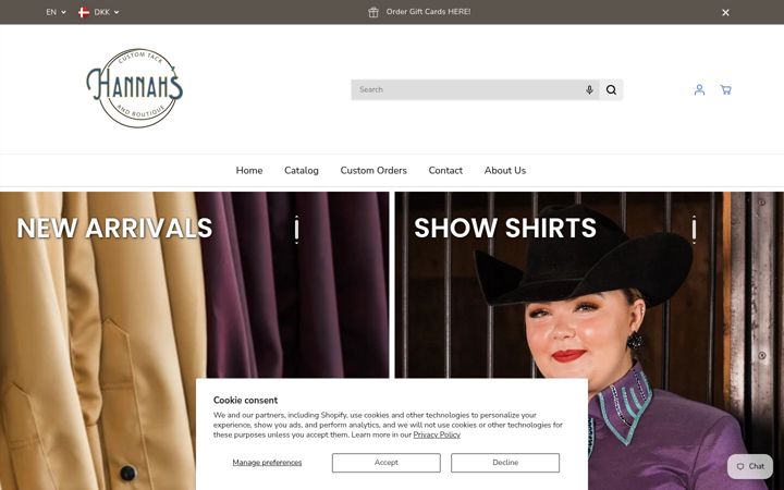 Screenshot of hannahscustomtackandboutique.com