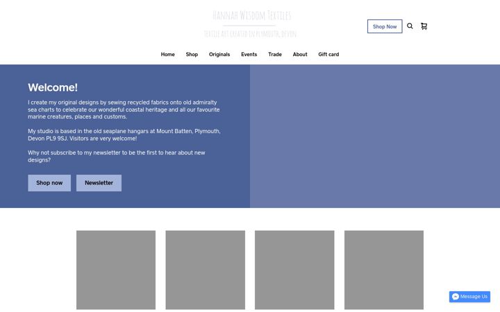 Screenshot of hannahwisdomtextiles.com