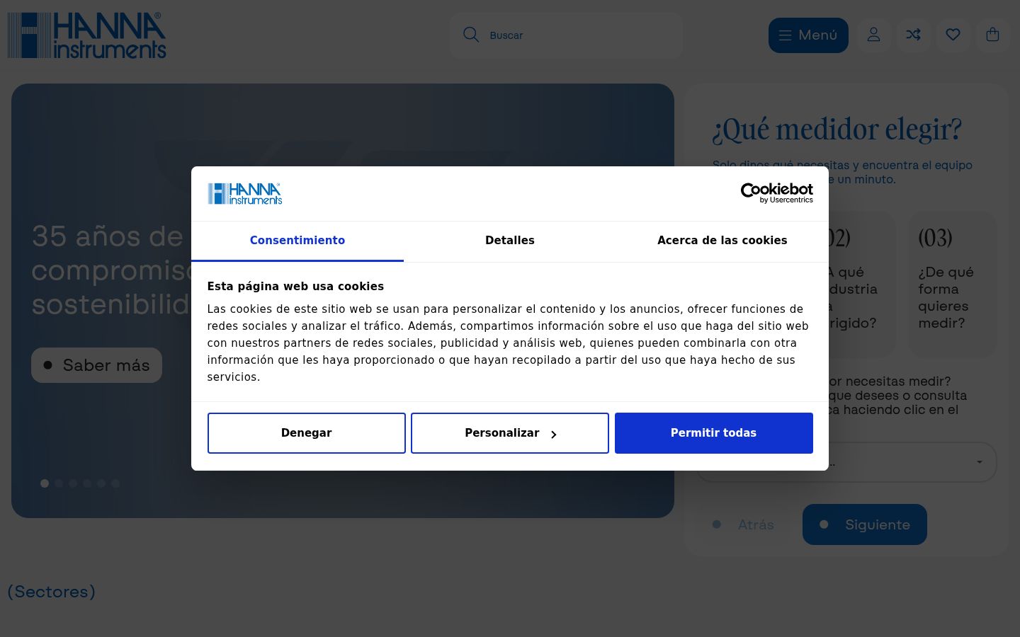 Captura de pantalla del banner de consentimiento mostrado antes de cualquier interacción
