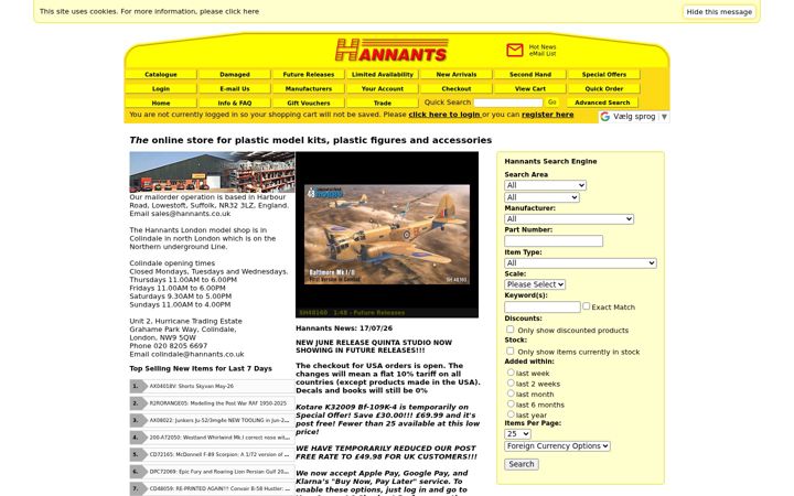 Screenshot of hannants.co.uk