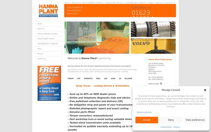 Screenshot of hannaplant.co.uk