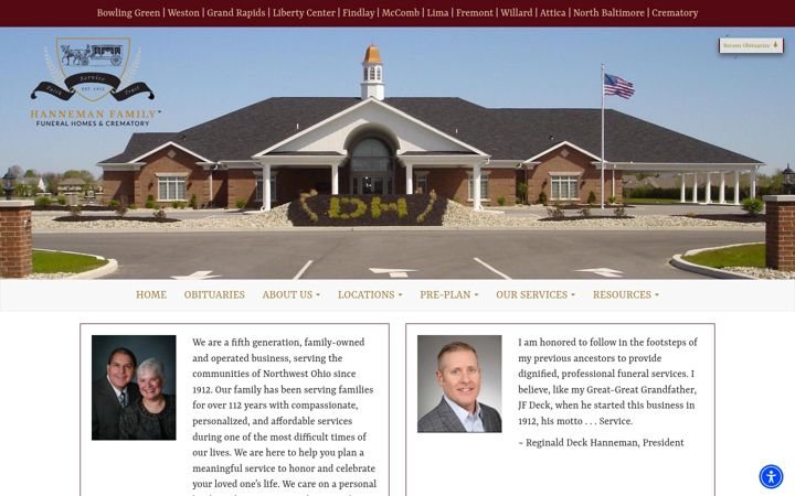 Screenshot of hannemanfuneralhomes.com