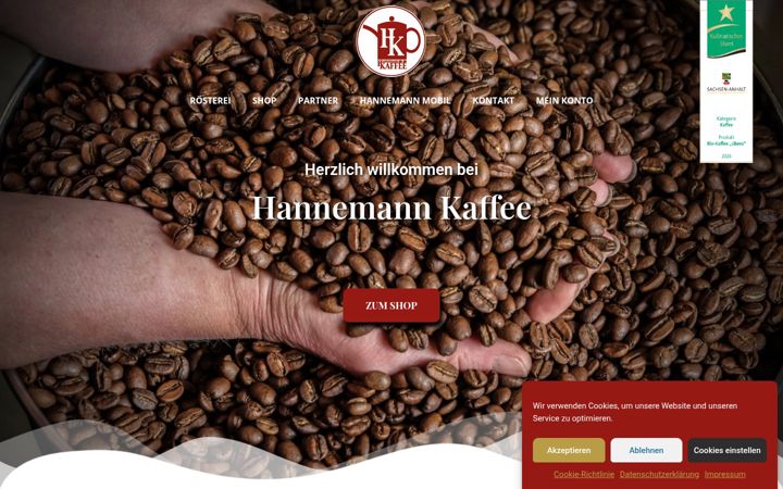 Screenshot of hannemann-kaffee.de