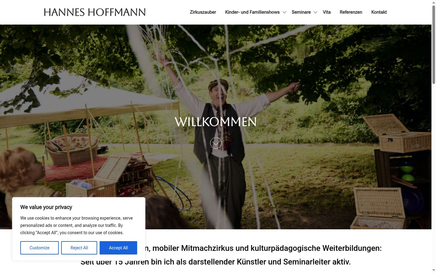 Screenshot des Einwilligungsbanners vor jeglicher Interaktion