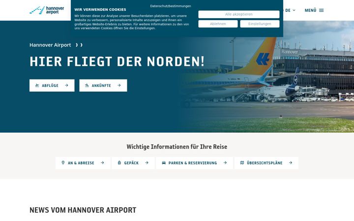 Screenshot of hannover-airport.de