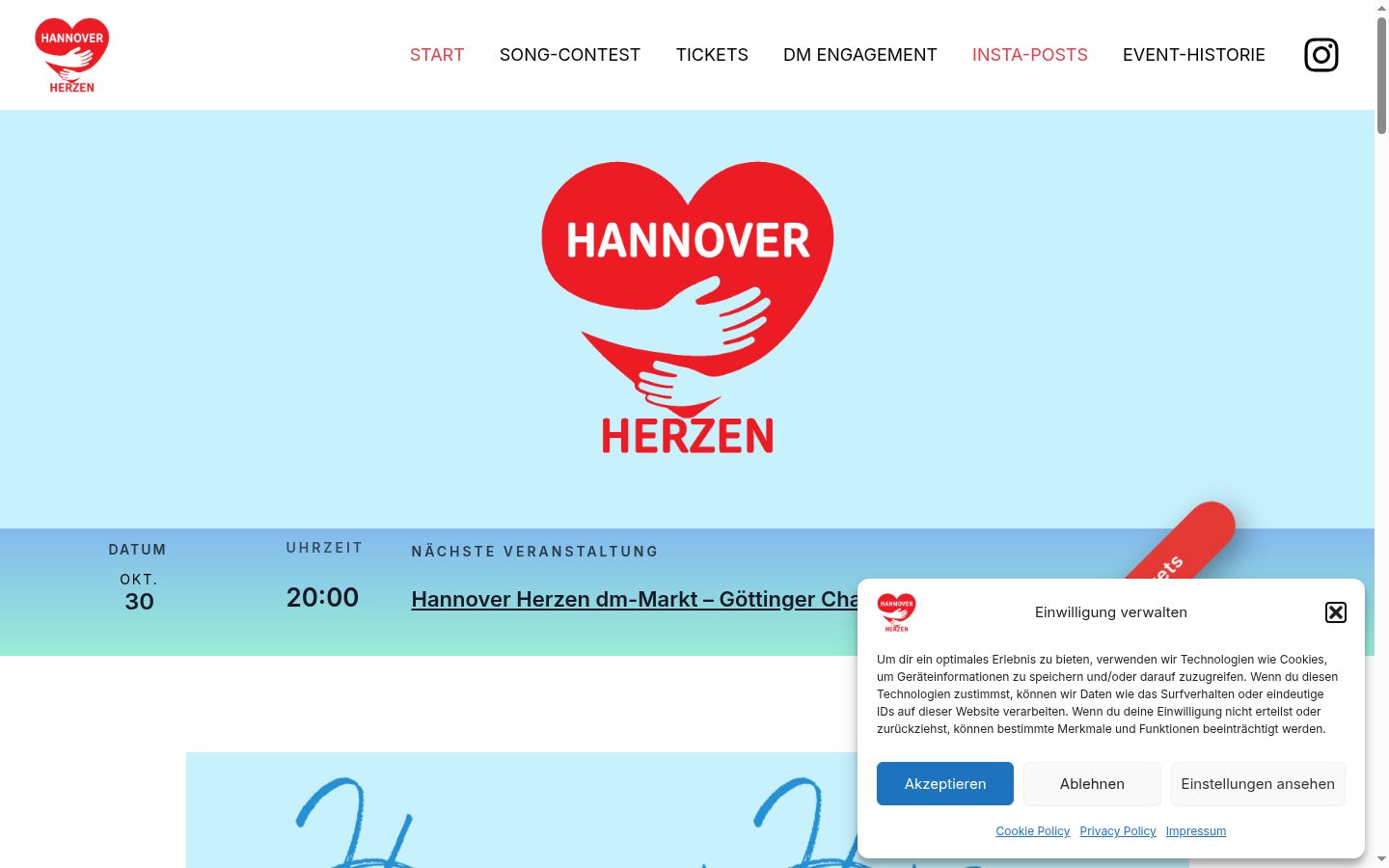 Screenshot des Einwilligungsbanners vor jeglicher Interaktion