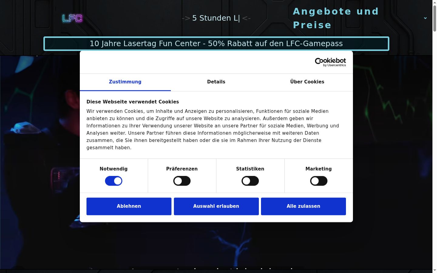 Screenshot des Einwilligungsbanners vor jeglicher Interaktion