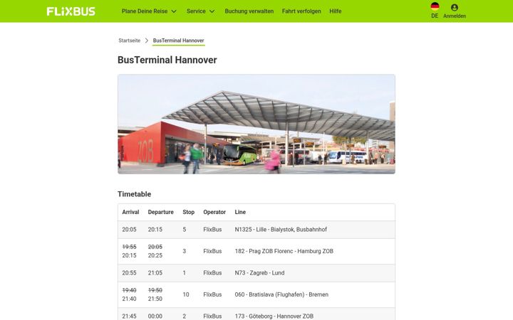 Screenshot of hannover-zob.de