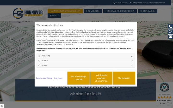 Screenshot of hannover-zulassungsdienst.de